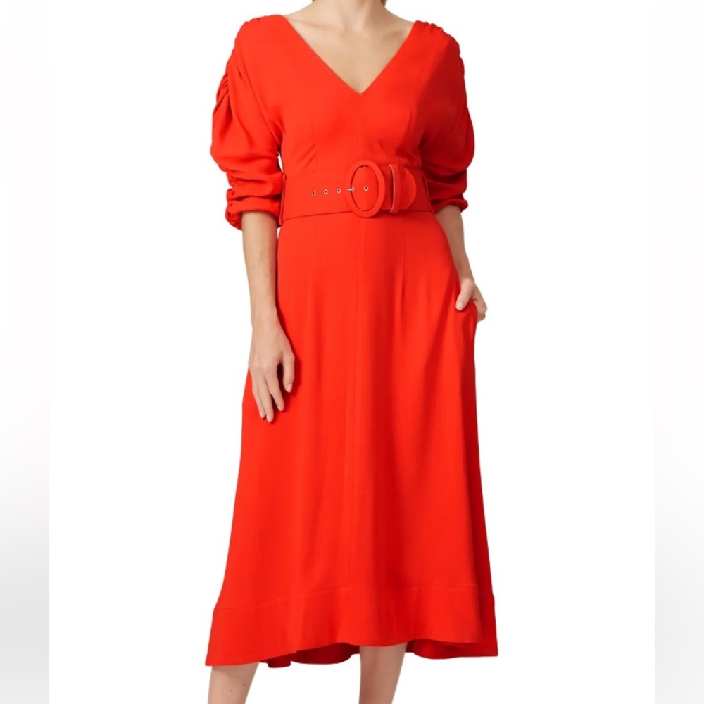 NICOLAS BRIGHT RED GATHERED LONG SLEEVE MAXI DRESS SIZE 6